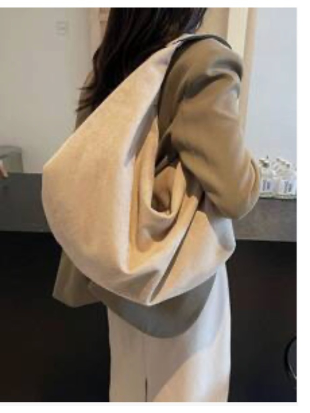 Faux Suede Hobo Shoulder Bag, Cream